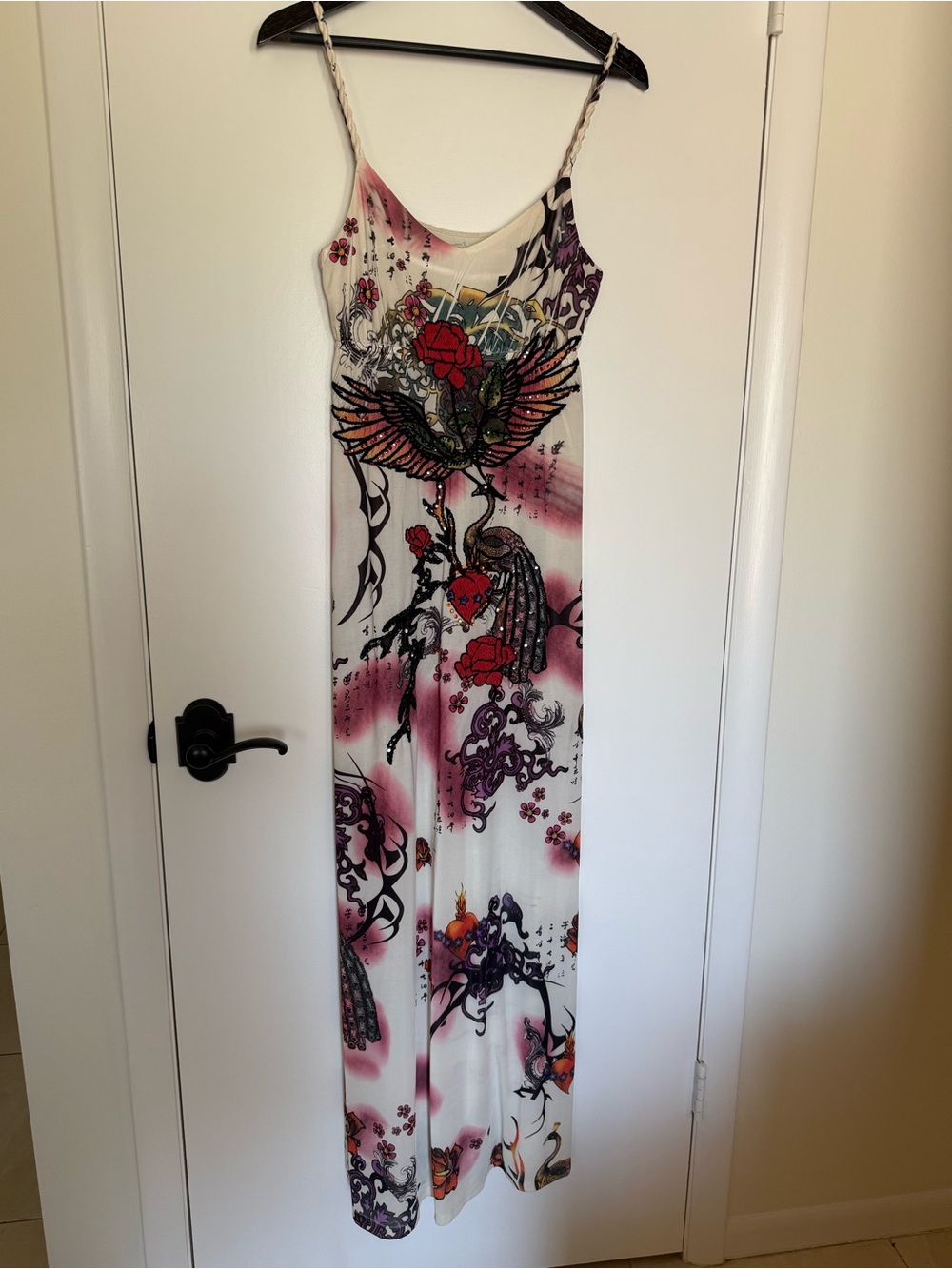 Y2K Maxi Slip Dress with embroidery & rhinestones